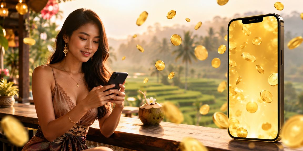 Pengguna membuka aplikasi casino di ponsel dengan ekspresi antusias