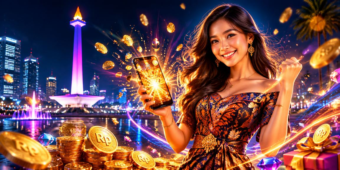Tampilan neon cerah menampilkan penawaran bonus registrasi untuk pengguna baru