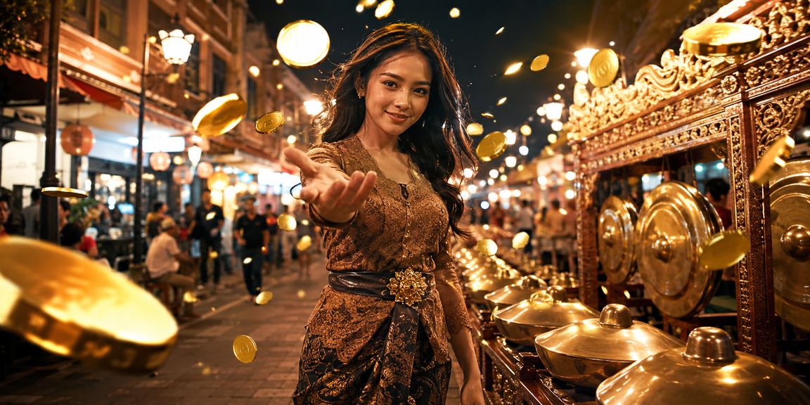 Pasar malam Indonesia dengan nuansa hiburan lotre dan permainan malam hari